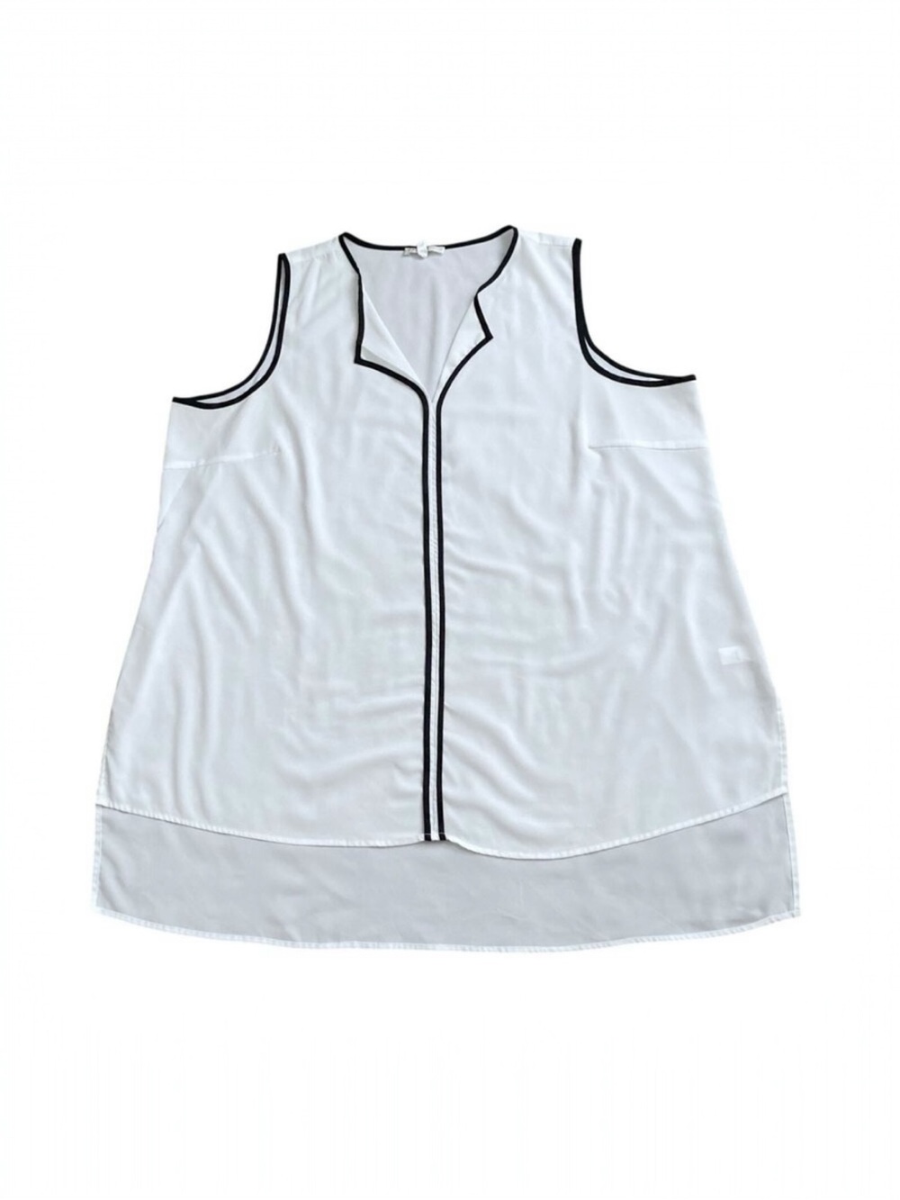 Spense Plus 2X Sleeveless Blouse White Black Trim Tunic Tank Career Top